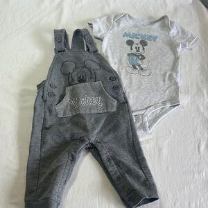 Disney Baby - Gray Overalls Outfit with Mickey Mouse